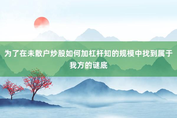 为了在未散户炒股如何加杠杆知的规模中找到属于我方的谜底